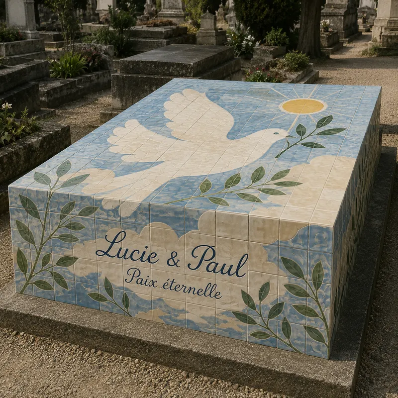 Pierre tombale habillée en céramique